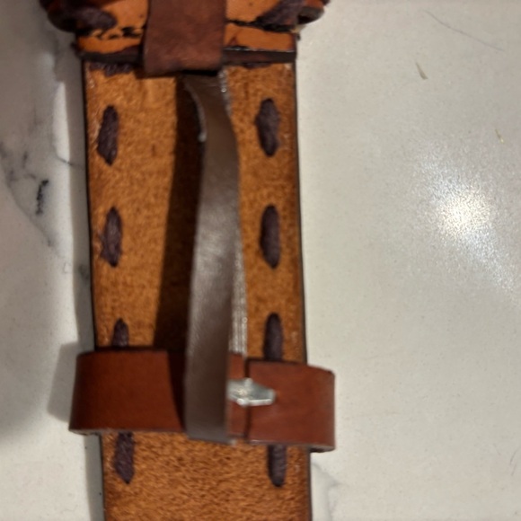 PRINCIPLES Sz 32 Brown Leather Belt With Contrasting Stiching Boho Western Vibe - Picture 8 of 9